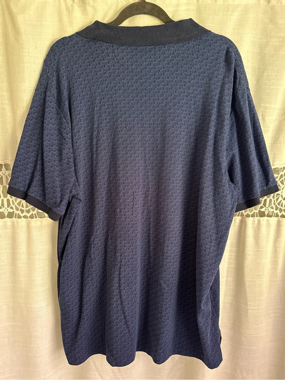 Ralph Lauren Men’s Blue Patterned Polo with Dark Contrast Collar